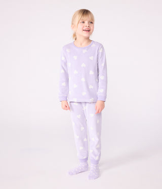 Children's Long-Sleeved Heart-Print Velour Pyjamas