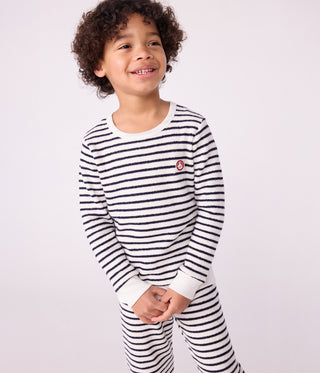 Children's Long-Sleeved Stripy Cotton Terry Pyjamas