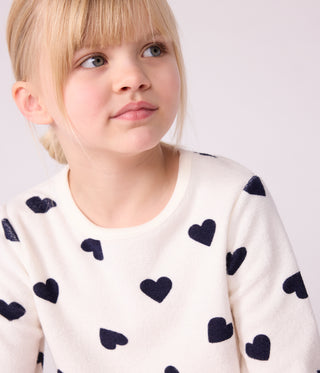 Children's Long-Sleeved Cotton Terry Pyjamas Printed With Hearts 