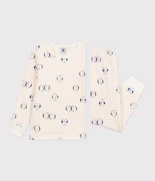 Children's Long-Sleeved Penguin Print Fleece Pyjamas