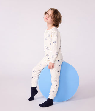 Children's Long-Sleeved Penguin Print Fleece Pyjamas