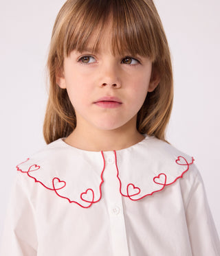 Girls' Long-Sleeved Plain Cotton Poplin Blouse
