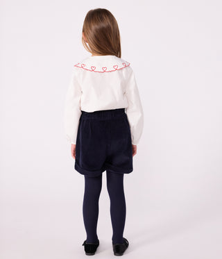 Girls' Long-Sleeved Plain Cotton Poplin Blouse