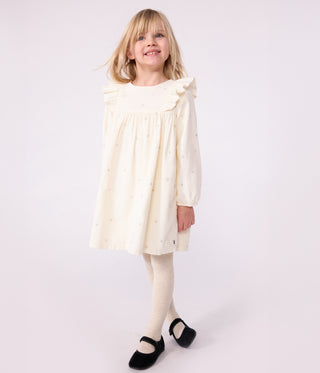 Girls' Long-Sleeved Plain Corduroy Dress