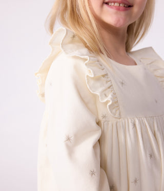 Girls' Long-Sleeved Plain Corduroy Dress