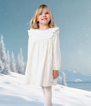 Girls' Long-Sleeved Plain Corduroy Dress