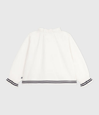 Girls' Long-Sleeved Plain Cotton Poplin Blouse