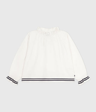 Girls' Long-Sleeved Plain Cotton Poplin Blouse