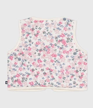 Babies' Sleeveless Cardigan in Printed Cotton Poplin and Sherpa