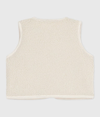 Babies' Sleeveless Cardigan in Printed Cotton Poplin and Sherpa