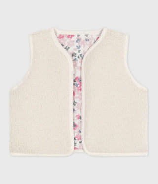 Babies' Sleeveless Cardigan in Printed Cotton Poplin and Sherpa