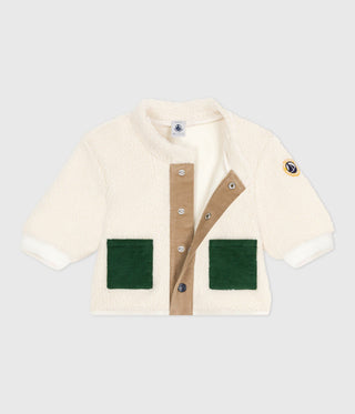 Babies' Sleeveless Cardigan in Printed Cotton Poplin and Sherpa