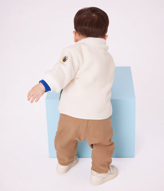 Babies' Sleeveless Cardigan in Printed Cotton Poplin and Sherpa