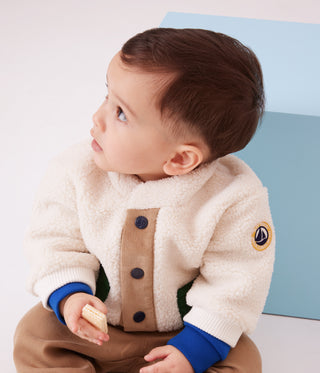 Babies' Sleeveless Cardigan in Printed Cotton Poplin and Sherpa