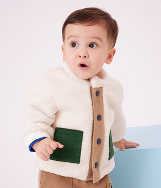 Babies' Sleeveless Cardigan in Printed Cotton Poplin and Sherpa