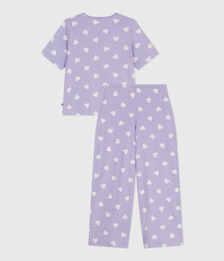 Women's Cotton Pyjamas With a Heart Print, Short Sleeves and Wide Legs