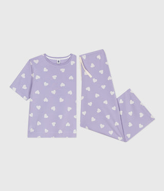 Women's Cotton Pyjamas With a Heart Print, Short Sleeves and Wide Legs