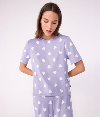 Women's Cotton Pyjamas With a Heart Print, Short Sleeves and Wide Legs
