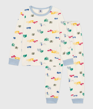 Children's Long-Sleeved Pyjamas in Chalet-Print Fleece 