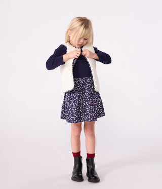 Girls' Sleeveless Cardigan in Printed Cotton Poplin and Sherpa 