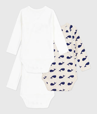 Babies' Whale Print Long-Sleeved Wrapover Cotton Bodysuits - 3-Pack