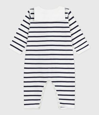 Babies' Footless Stripy Boat-Neck Cotton Pyjama Suit