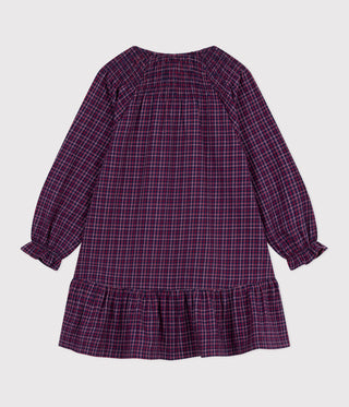 Girls' Long-Sleeved Checked Flannel Dress