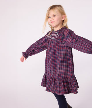 Girls' Long-Sleeved Checked Flannel Dress