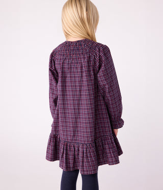 Girls' Long-Sleeved Checked Flannel Dress