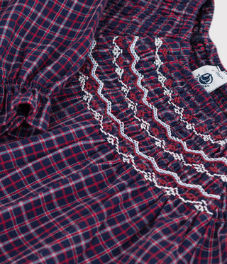 Girls' Long-Sleeved Checked Flannel Dress