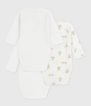 Babies' Bear Print Long-Sleeved Wrapover Cotton Bodysuits - 3-Pack