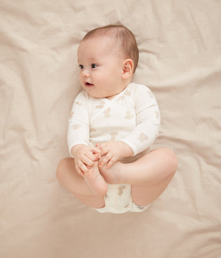 Babies' Bear Print Long-Sleeved Wrapover Cotton Bodysuits - 3-Pack