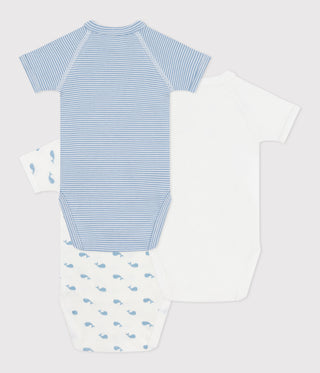 Babies' Whale Print Short-Sleeved Wrapover Cotton Bodysuits - 3-Pack