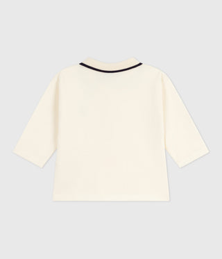 Babies' Long-Sleeved Plain Cotton White Polo Shirt 