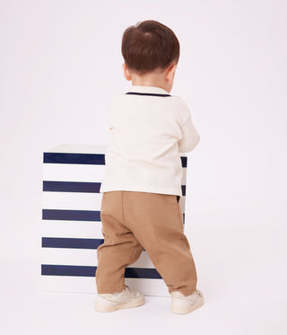 Babies' Long-Sleeved Plain Cotton White Polo Shirt 