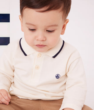 Babies' Long-Sleeved Plain Cotton White Polo Shirt 