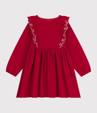 Girls' Long-Sleeved Plain Corduroy Dress