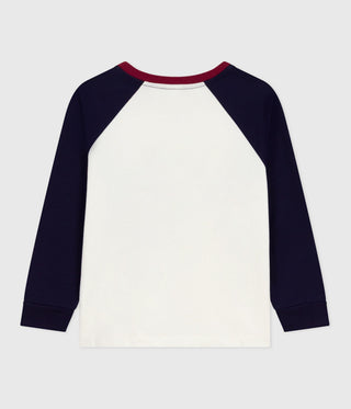 Children's Long-Sleeved Colourblock Boat-Printed Cotton T-Shirt 