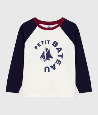 Children's Long-Sleeved Colourblock Boat-Printed Cotton T-Shirt 