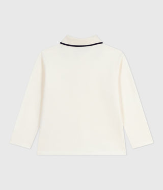 Children's Long-Sleeved Printed Cotton White Polo Shirt