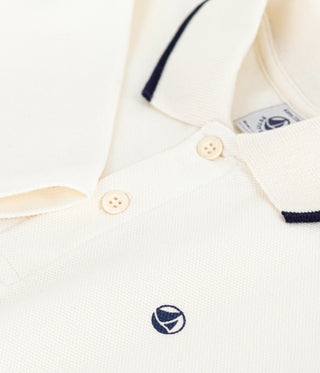 Children's Long-Sleeved Printed Cotton White Polo Shirt