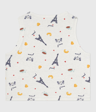 Babies' Sleeveless Reversible Paris Printed Cotton Cardigan