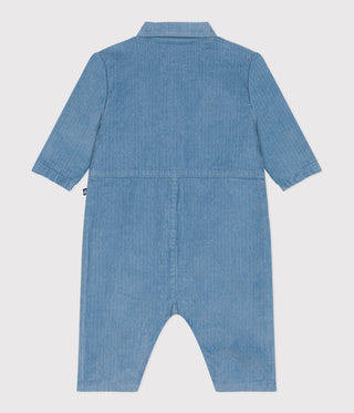 Babies' Long, Plain Overall-Style Corduroy Playsuit Adriatic