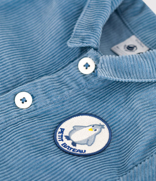 Babies' Long, Plain Overall-Style Corduroy Playsuit Adriatic