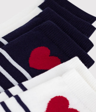 Girls' Cotton Socks with Stripes and Hearts - 3-pack