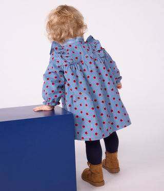 Babies' Long-Sleeved Apple-Print Corduroy Dress