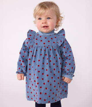 Babies' Long-Sleeved Apple-Print Corduroy Dress