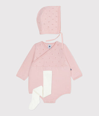 Babies' Gift Set, With a Knitted Bonnet, Rompers and Tights