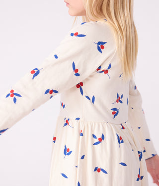 Girls' Long-Sleeved Berry-Print Cotton Dress