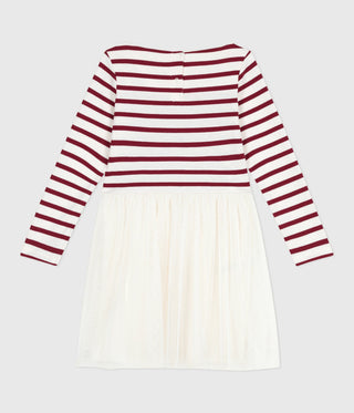 Girls' Long-Sleeved Stripy Dress in Cotton and Tulle
